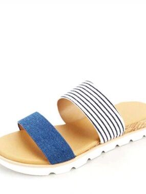 BAMBOO Navy and White Striped Double Band Slide Sandal
